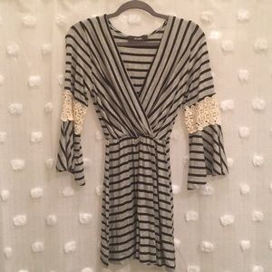 NWOT Gray and Navy striped dress